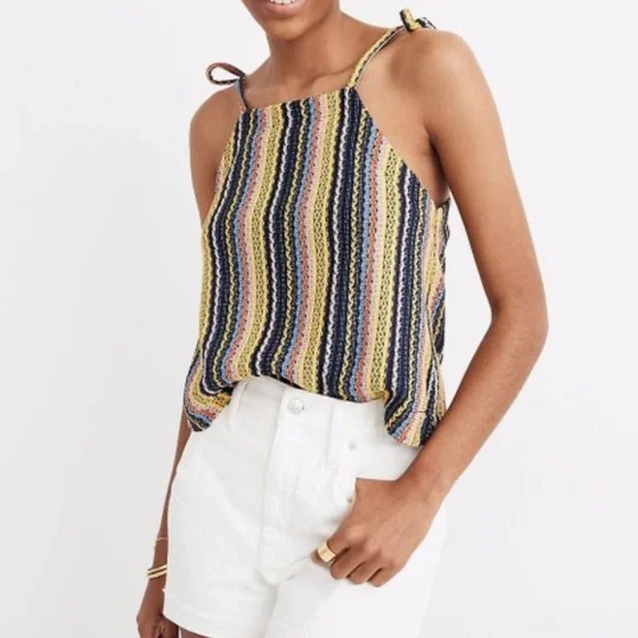 NWT Madewell Texture & Thread Tie-Shoulder Tank Top In Rainbow Crochet Size S - Picture 2 of 7